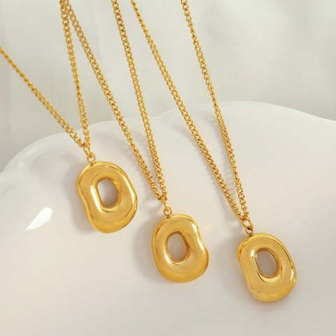 Joyas De Collar Y Pendientes De Óvalo Hueco Irregular Retro De Acero Inoxidable Chapado En Oro De 18K Minimalista