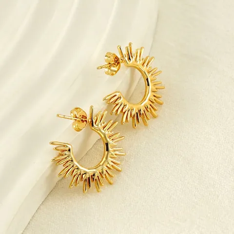 Sunburst Stud Earrings 18K Gold Plated Stainless Steel Geometric Sun Flower Minimalist Jewelry For Women