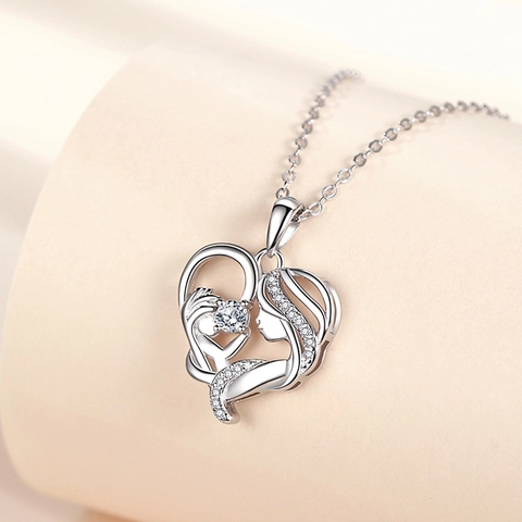 Collar Con Colgante de Corazón de Madre e Hijo de Plata de Ley 925 Con Circonia Mom Love Joyería Regalo Para El Día De La Madre Mujer