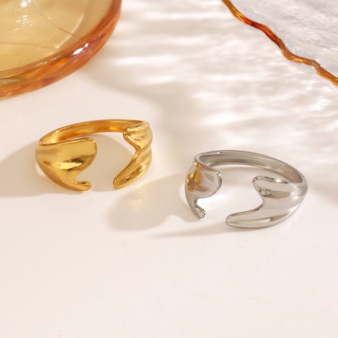 Anillo Abierto Geométrico De Acero Inoxidable Con Onda Irregular Ajustable Moda Minimalista Joyería Hip Hop Para Mujer