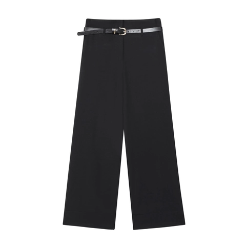 Pantalones Mujer Cintura Alta Pierna Ancha Con Cinturón Poliéster Recto Elegante Oficina Commuter Estilo Moda Casual