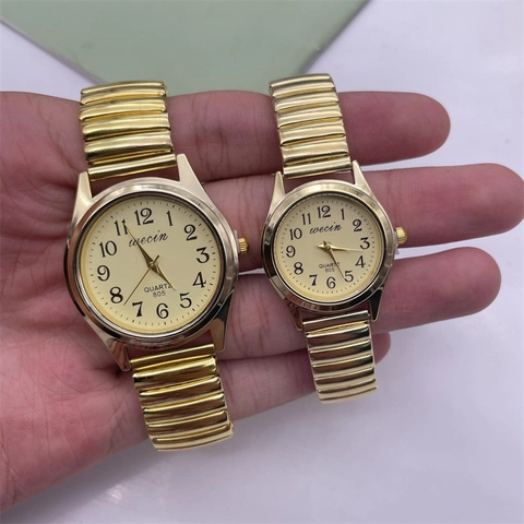 Quartz Watch Elastic Alloy Steel Band Luminous Large Numbers Analog Wristwatch For Seniors Couples Fashion Classic