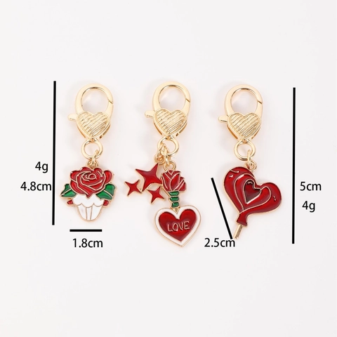 Metalen Sleutelhanger Hanger Zinklegering Emaille Roze Hart Lippen Roos Romantisch Valentijnscadeau Tasaccessoire