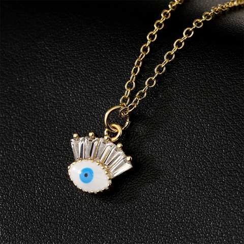 Evil Eye Anhänger Halskette 18K Vergoldetes Kupfer Zirkonia Emaille Künstlerischer Modischer Schmuck Für Damen