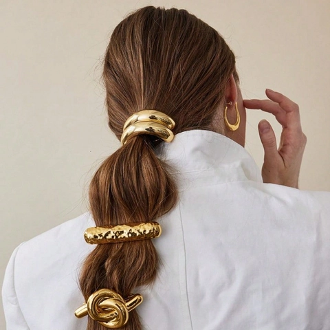 Gold Alloy Hair Clips Hammered Geometric Lava Texture Minimalist Hair Accessories For Women