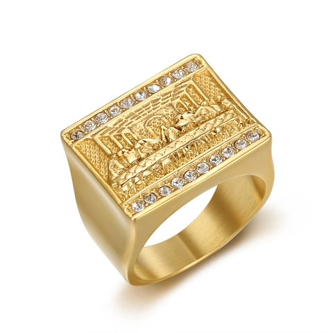 Anillo Sigillo Con Rilievo LUltima Cena In Acciaio Inossidabile Con Zirconia Cubica Bianca Gioielli Religiosi Per Uomini
