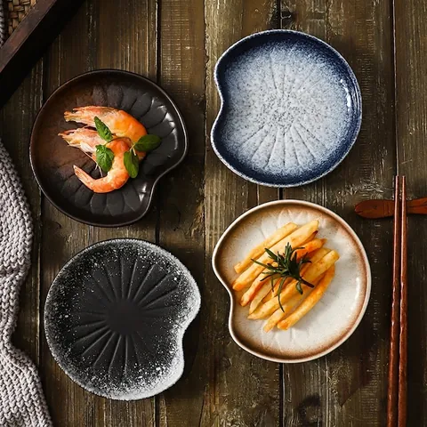 Plato De Cerámica Para Aperitivos Estilo Japonés Forma De Corazón Irregular Esmalte Vintage Plato Pequeño Para Salsas