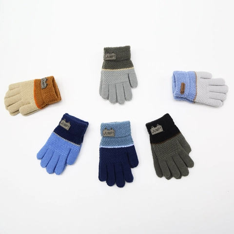 Gants d'Hiver Tricotés pour Enfants Acrylique façon Cachemire Gants Chauds à Cinq Doigts Bloc de Couleur pour Garçons Filles