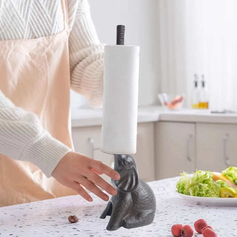 Paper Towel Holder Cast Iron Creative Animal Elephant Cat Shape Kitchen Roll Stand Decorative Vintage Heavy Duty Countertop