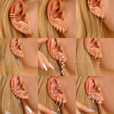 Alloy Zircon Star Leaf Flower Geometric Earrings Non Pierced Ear Cuffs Crawlers Jewelry Accessories Women