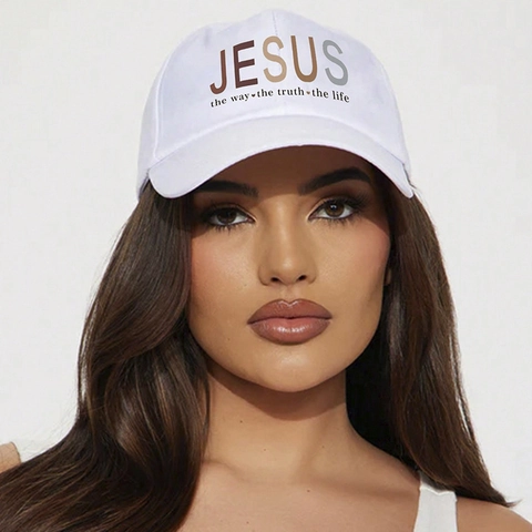 Jesus Letter Print Baseball Cap Polyester Adjustable Sun Protection Outdoor Travel Casual Religious Hat For Women