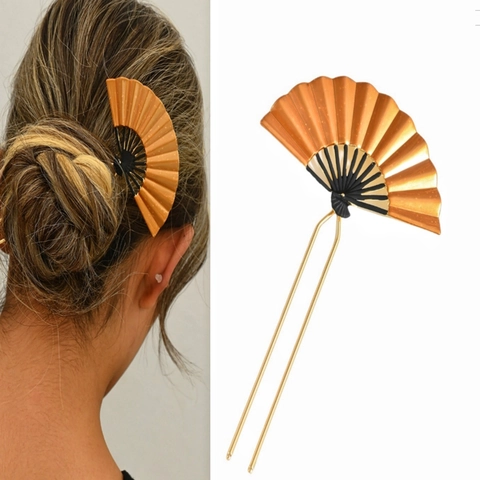 Bastoncino Per Capelli A Forma Di Ventaglio Lega Dorato Retro Antico Stile Cinese Forcina Per Donna Accessorio Hanfu