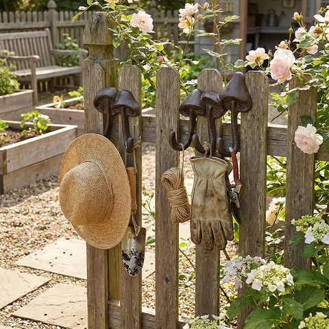 Ganci Da Parete Fungo Ghisa Retrò Rustico Giardino Appendiabiti Decorativi Casa Patio Portautensili Montaggio A Vite