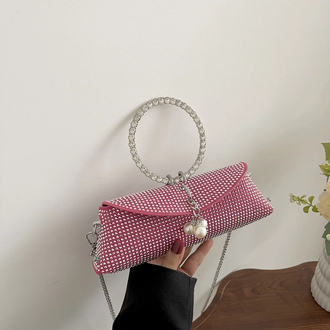 Pochette Da Sera Con Strass Da Donna Con Manico Tondo Pendente Di Künstliche Perle Tracolla A Catena Rimovibile