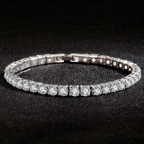 Elegant Tennis Bracelet Copper White Gold Plated Round Cut Sparkling Zircon Inlaid Simple Fashion Jewelry For Women
