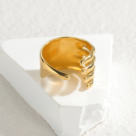 Mode Edelstahl Hand Umarmung Offener Ring Für Damen Vergoldet Personalisiertes Palm Design Verstellbarer Fingerring Schmuck