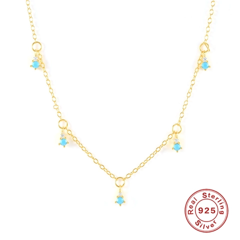 Collana In Argento Sterling 925 Geometrica Turchese Croce Goccia D'acqua Pendente Zircone Gioielli Eleganti Per Donne