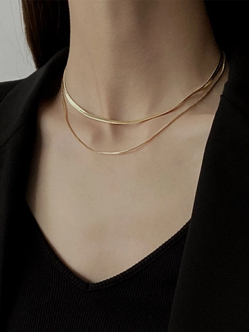 Minimalist Double Layer Snake Bone Chain Necklace For Women 18K Gold Silver Plated Titanium Steel Flat Blade Chain Jewelry