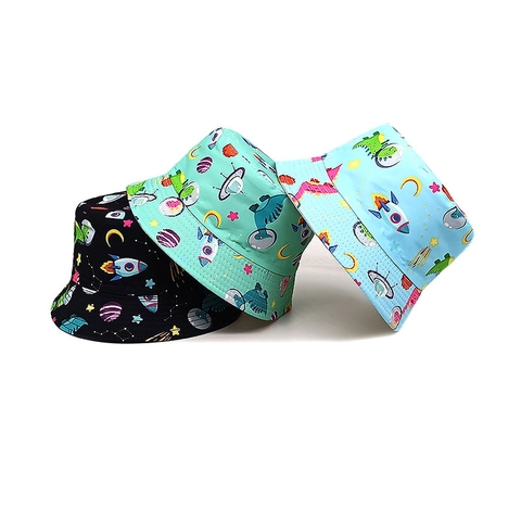 Kids Bucket Hat Dinosaur Space Astronaut Print Polyester Sun Protection Outdoor For Boys Girls
