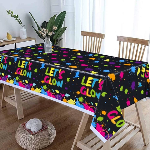 Glow Neon Party Disposable Tablecloth Plastic Waterproof Table Cover For Birthday Celebration Graffiti Theme Decor