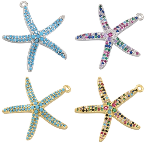 Starfish Sea Star Pendant Copper Micro Pave Colorful Cubic Zirconia Sparkling Jewelry Accessory For Women Girls
