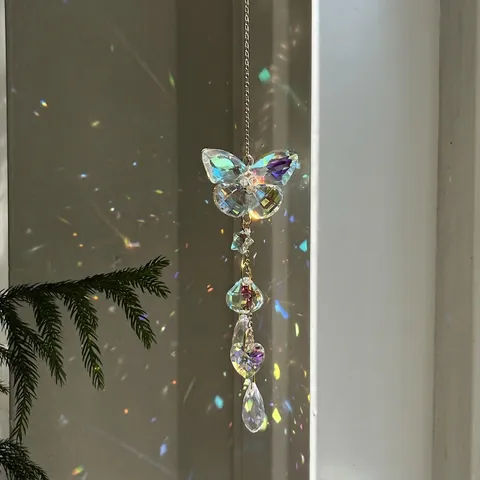 Crystal Suncatcher Butterfly Dragonfly Prism Rainbow Maker Hanging Ornament For Window Garden Handmade Metal Chain Decoration
