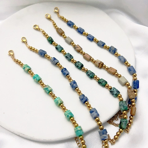 Pulsera De Cuentas Bohemia Piedra Natural Acero Inoxidable Ajustable Joyería Étnica Vintage Para Mujeres Hombres