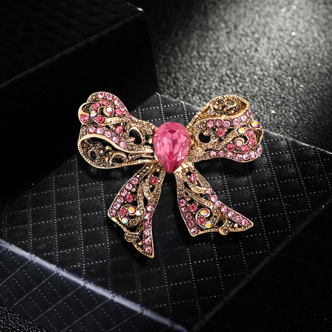 Broche De Lazo Vintage Para Mujer Aleación De Lujo Diamantes De Imitación Cristal Elegante Retro Joyería