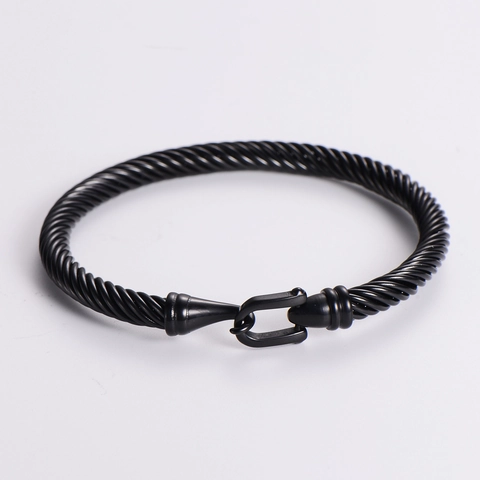 Brazalete Para Hombre De Acero Inoxidable Con Diseño De Cable Trenzado Y Hebilla De Grillete Estilo Industrial
