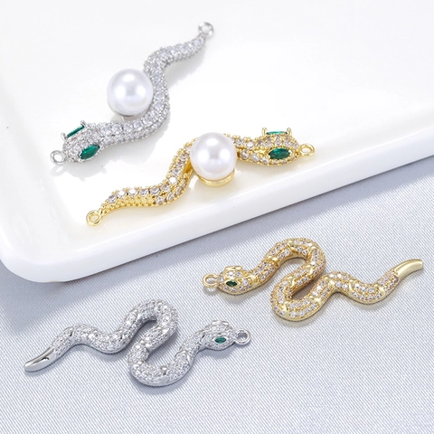 Messing Schlangenanhänger Zirkon Eingelegte Künstliche Perle Grüne Augen DIY Schmuckherstellung Eleganter Tieranhänger Für Damen