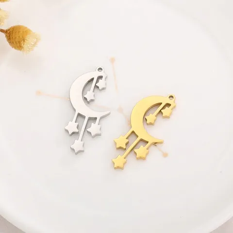 Dijes De Luna Y Estrellas De Acero Inoxidable Colgante De Borla Celestial Para Hacer Joyas DIY Collares Pendientes