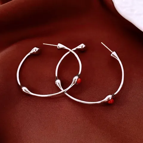 Irregular Hoop Earrings With 925 Sterling Silver Earring Post Copper Stone Vintage French Style For Women