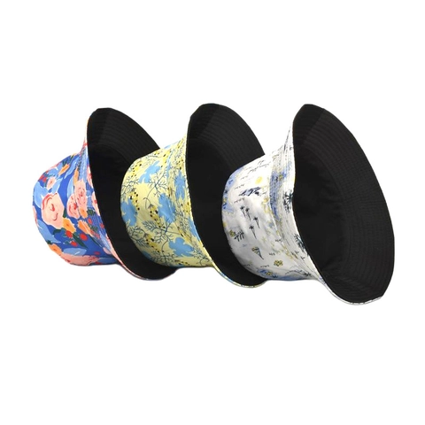Bucket Hat Reversible Polyester Floral Print Tropical Map Sun Protection Wide Brim Summer Beach Travel Outdoor For Adult