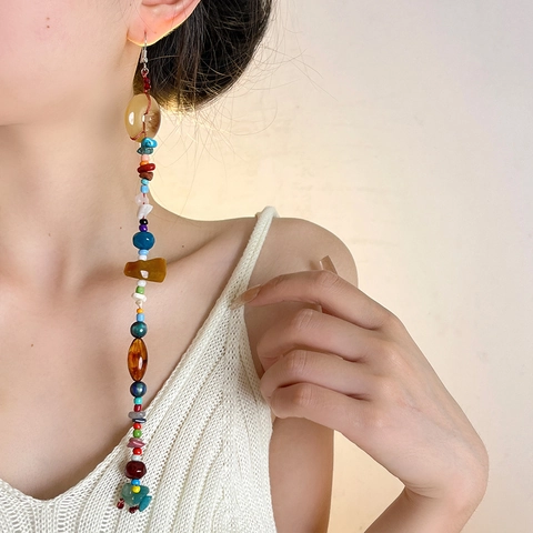 Ethnic Boho Σκουλαρίκια Για Γυναίκες Χειροποίητα Με Χάντρες Φυσική Πέτρα Κράμα Και Καρφίτσα Από Ασήμι 925 Sterling