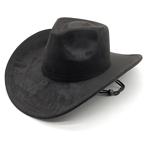 Cappello Da Cowboy Western Classico In Finta Pelle Scamosciata Tesa Larga Corda Antivento Regolabile Stile Jazz Retro