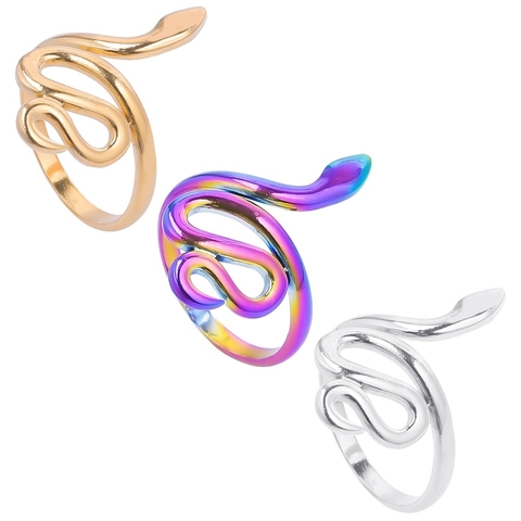 Schlange Offener Verstellbarer Ring Edelstahl Wickel Serpent Schmuck Für Damen Herren Gothic Punk Boho Mode Poliert Tier