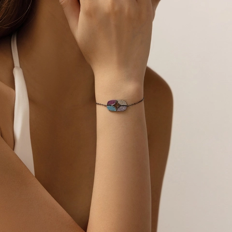 S925 Sterling Silver Gothic Punk Bracelet Women Star Charm Multi-color Zirconia Black Gold Plated Jewelry Hand Gift