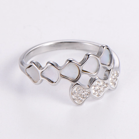 Anillo De Moda Con Forma De Abanico Para Mujer Acero Inoxidable 304 Concha Diamantes De Imitación Joyería Minimalista