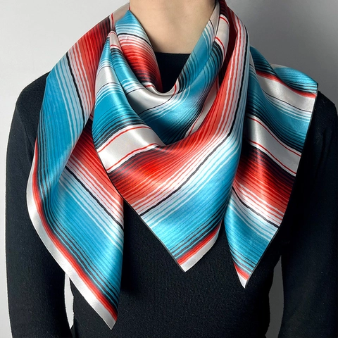 Sciarpa Quadrata Satine Righe Colorate Motivo Cowboy Occidentale Stampato Foulard Collo Testa Accessorio Per Donne