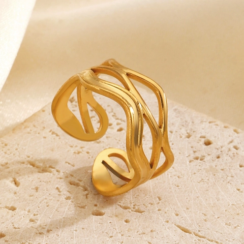 Minimalistische Golf Holle Open Ring 18K Verguld Roestvrij Staal Geometrische Lijn Mode Sieraden Voor Vrouwen