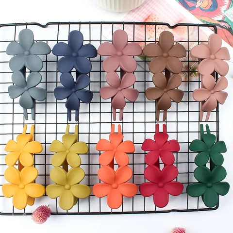 Women Double Flower Hair Clips Vintage Matte Resin Barrettes Elegant Side Hair Accessories For Thick Thin Hair Styling