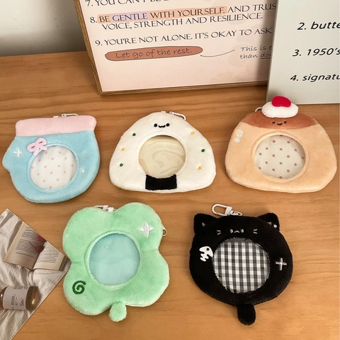 Plush Keychain Badge Holder Card Sleeve Transparent Window Cartoon Animal Bag Charm Soft Small Storage Pouch Pendant