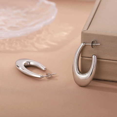 Edelstahl U-Förmige Ohrreifen Minimalistische Geometrische Ovale Hochglanzpolierte Schmuck Für Damen