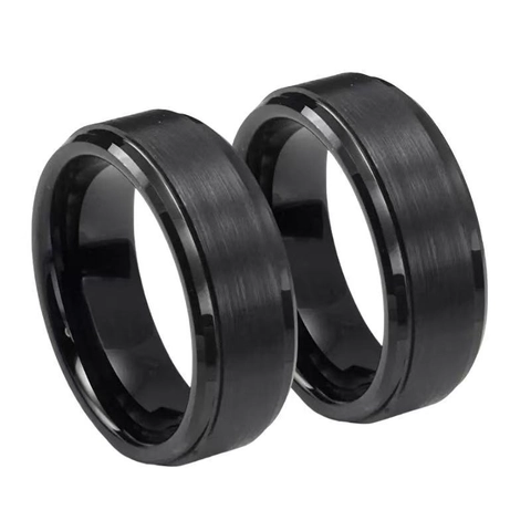 Stainless Steel Band Ring For Men Brushed Matte Finish Stepped Beveled Edge Minimalist Industrial Trendy Jewelry