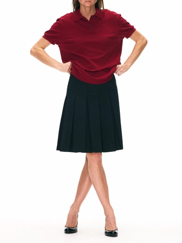 Women Pleated Midi Skirt Cotton Blend High Waist Preppy Style JK Academic A-Line Solid Color Casual