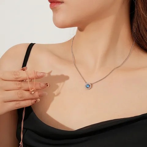 Collana Pendente Tondo Geometrico Rame Zircone Intarsiato Minimalista Lusso Elegante Gioielli Per Donne Catena Clavicola