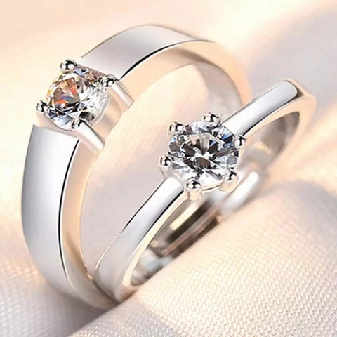 Simple Fashion Crown Rhinestone Couple Rings Set Alloy Open Adjustable Wedding Band Rings For Men Women Romantic Jewelry