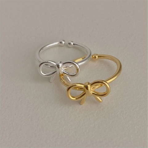 Schleife Ring 925 Sterling Silber Offen Verstellbar Minimalistisch Süß Koreanischer Stil Fingerschmuck Damen