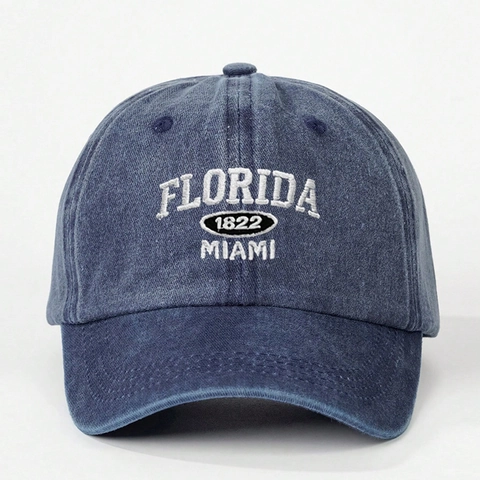 Washed Polyester Baseball Cap Vintage Florida Miami Embroidery Adjustable Sun Protection Retro Dad Hat For Women Men