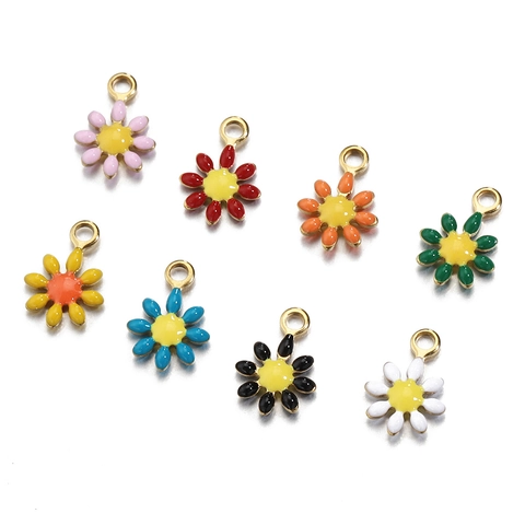 Gänseblümchen Blumen Anhänger Edelstahl Emaille Bunt Vergoldet DIY Schmuckherstellung Zubehör Halskette Armband